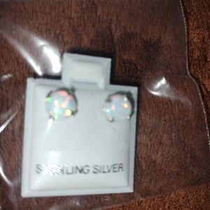 Sterling Silver Opal Stud Earrings